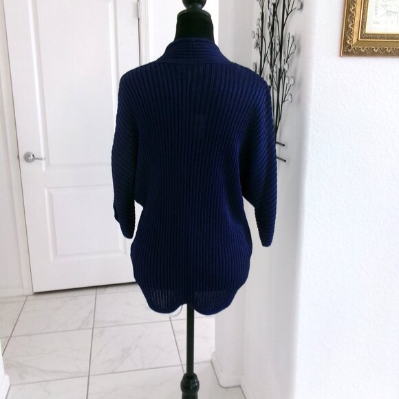 New Calvin Klein Navy Blue Open Front Cardigan Sweater L / M  3/4 Sleeves NWT - Picture 6 of 11